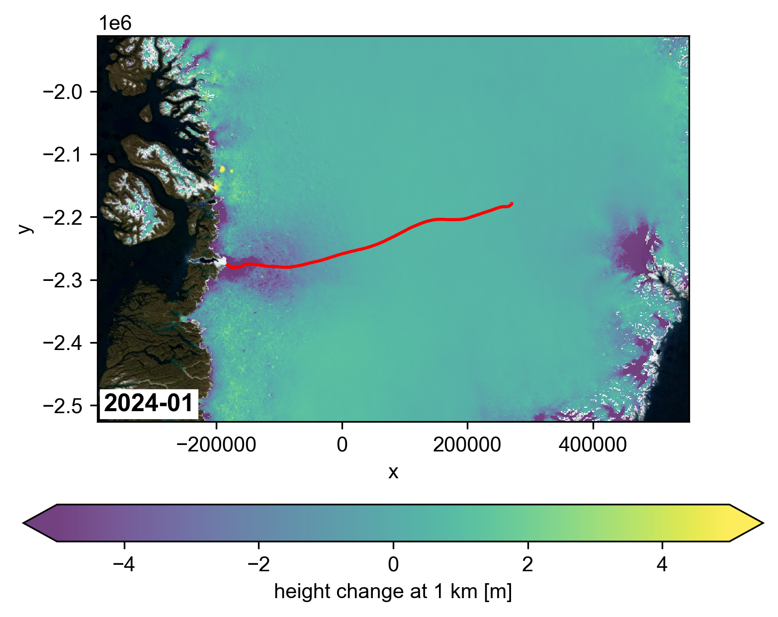 ATL15 glacier height change map